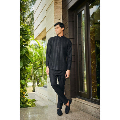 Bohame Ahar Black Chikankari Nehru Jacket and Kurta with Pant (Set of 3)