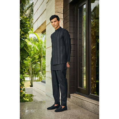 Bohame Ahar Black Chikankari Nehru Jacket and Kurta with Pant (Set of 3)