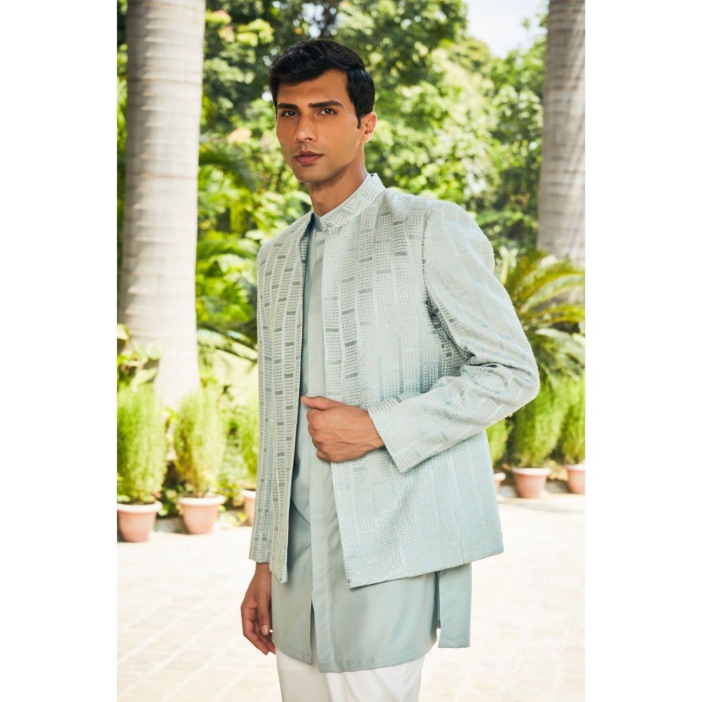 Bohame Satyen Mint Green Chikankari Open Jacket and Kurta with Pant (Set of 3)