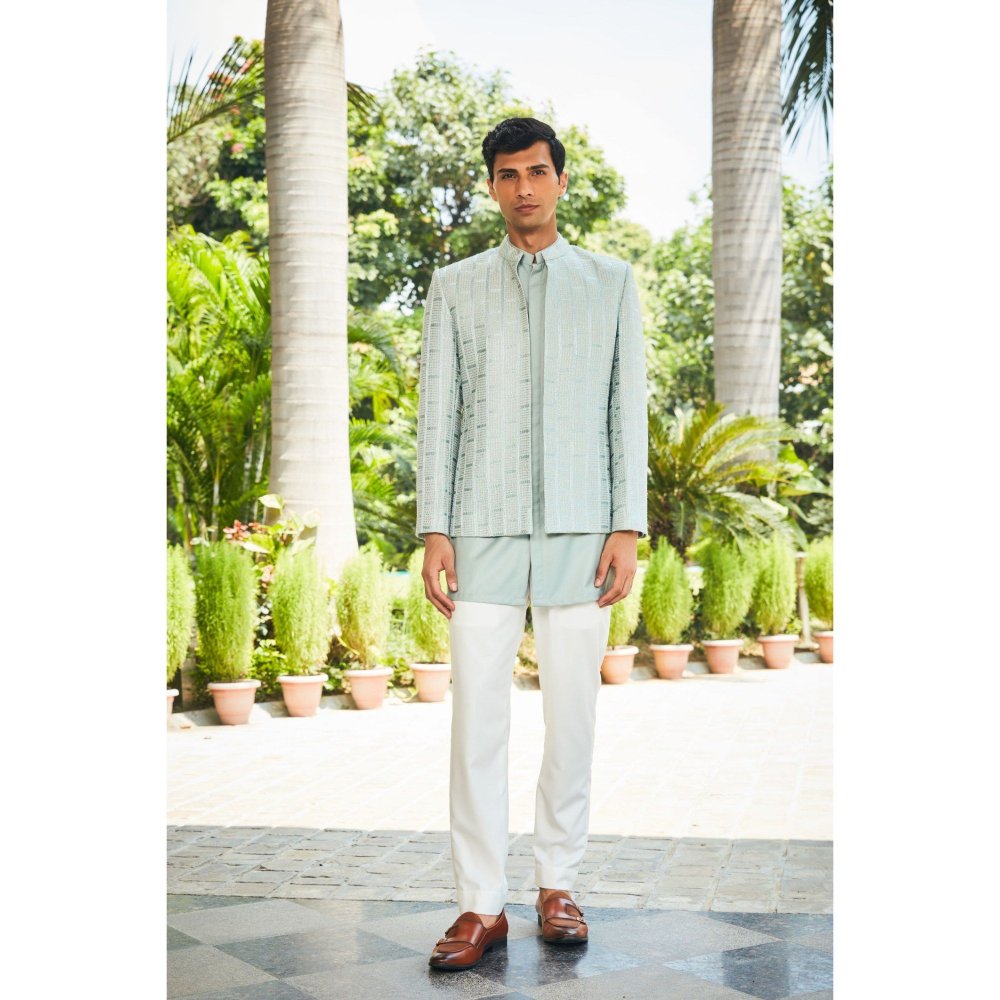 Bohame Satyen Mint Green Chikankari Open Jacket and Kurta with Pant (Set of 3)