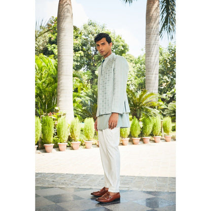 Bohame Satyen Mint Green Chikankari Open Jacket and Kurta with Pant (Set of 3)