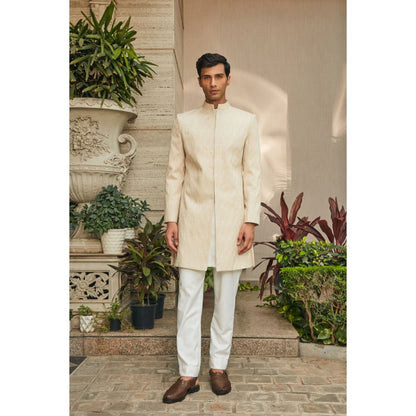 Bohame Avyay Beige Chikankari Achkan Jacket (Set of 3)