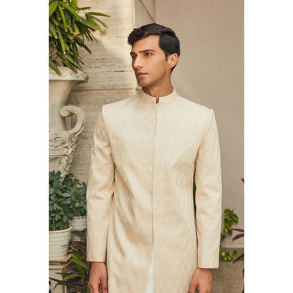Bohame Avyay Beige Chikankari Achkan Jacket (Set of 3)
