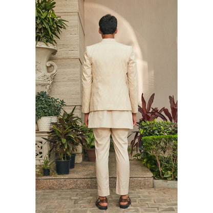 Bohame Ipsit Beige Chikankari Open Jacket and Kurta with Pant (Set of 3)