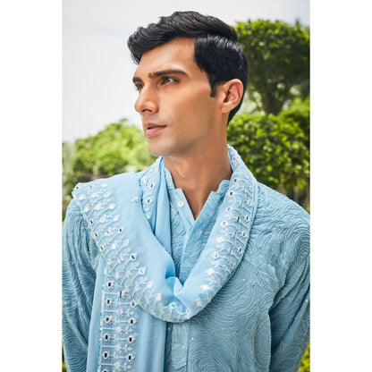 Bohame Udvah Light Blue Chikankari Kurta and Pant with Dupatta (Set of 3)