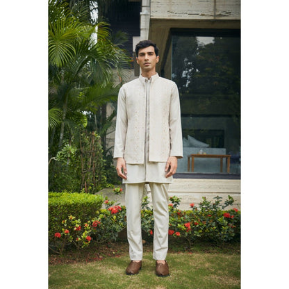Bohame Iresh Ivory Chikankari Nehru Jacket and Kurta with Pant (Set of 3)