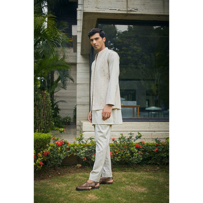 Bohame Iresh Ivory Chikankari Nehru Jacket and Kurta with Pant (Set of 3)