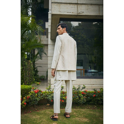 Bohame Iresh Ivory Chikankari Nehru Jacket and Kurta with Pant (Set of 3)