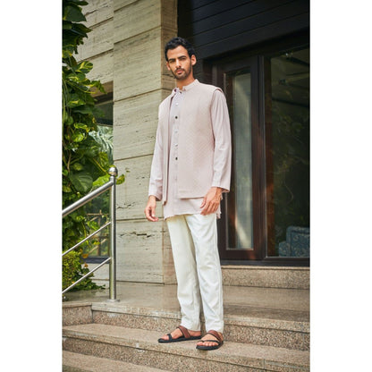 Bohame Vatsa Dusty Rose Chikankari Open Nehru Jacket and Kurta with Pant (Set of 3)