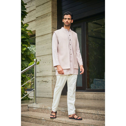 Bohame Vatsa Dusty Rose Chikankari Open Nehru Jacket and Kurta with Pant (Set of 3)