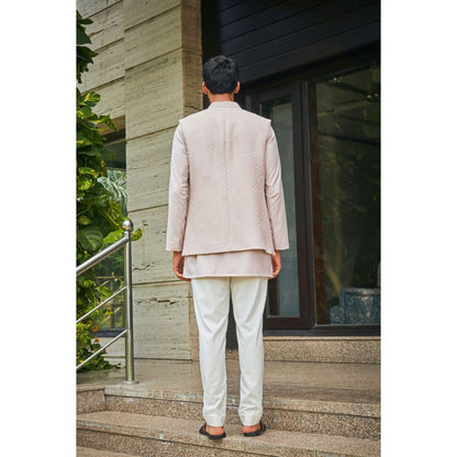 Bohame Vatsa Dusty Rose Chikankari Open Nehru Jacket and Kurta with Pant (Set of 3)
