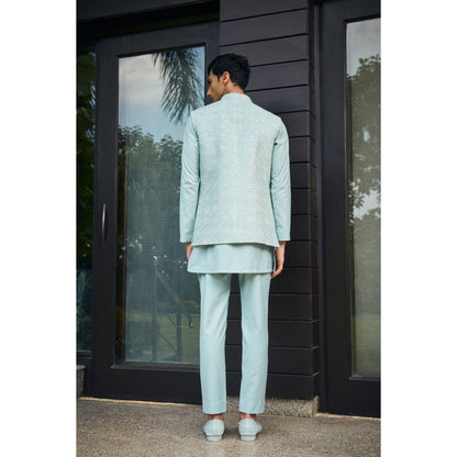 Bohame Bel Mint Green Chikankari Open Nehru Jacket and Kurta with Pant (Set of 3)