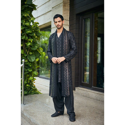 Bohame Vyom Black Chikankari Kurta and Salwar with Dupatta (Set of 3)