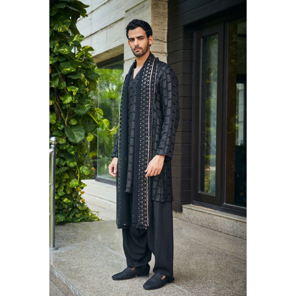 Bohame Vyom Black Chikankari Kurta and Salwar with Dupatta (Set of 3)