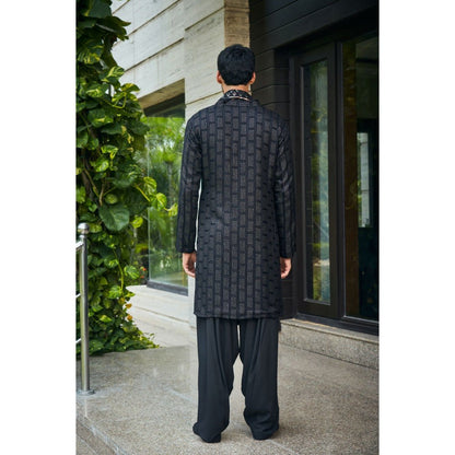 Bohame Vyom Black Chikankari Kurta and Salwar with Dupatta (Set of 3)