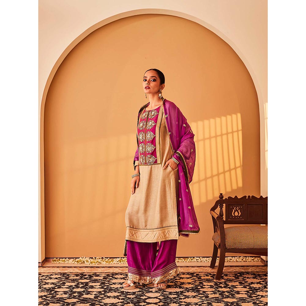 Bo Tree Beige Gul-E-Rana Kurta with Palazzo and Dupatta (Set of 3)