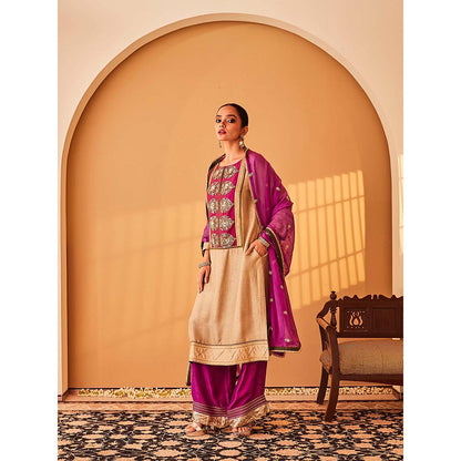 Bo Tree Beige Gul-E-Rana Kurta with Palazzo and Dupatta (Set of 3)