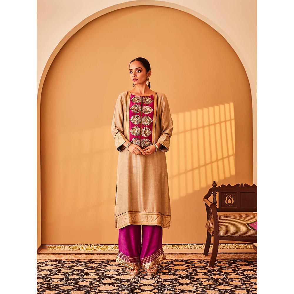 Bo Tree Beige Gul-E-Rana Kurta with Palazzo and Dupatta (Set of 3)