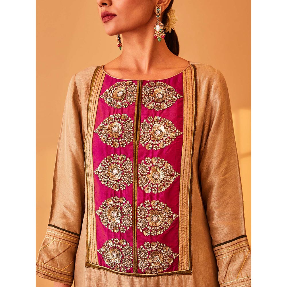 Bo Tree Beige Gul-E-Rana Kurta with Palazzo and Dupatta (Set of 3)