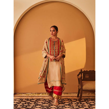 Bo Tree Beige Rayana Kurta with Palazzo and Dupatta (Set of 3)