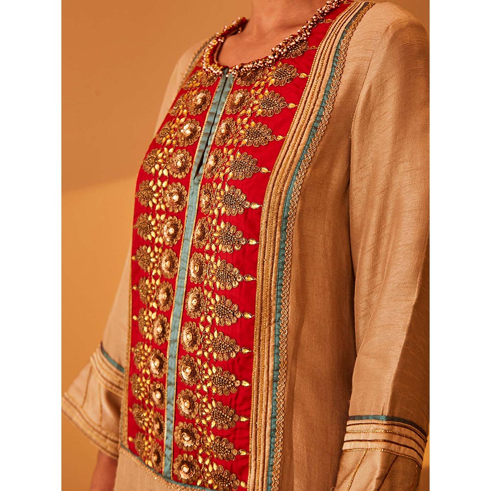 Bo Tree Beige Rayana Kurta with Palazzo and Dupatta (Set of 3)