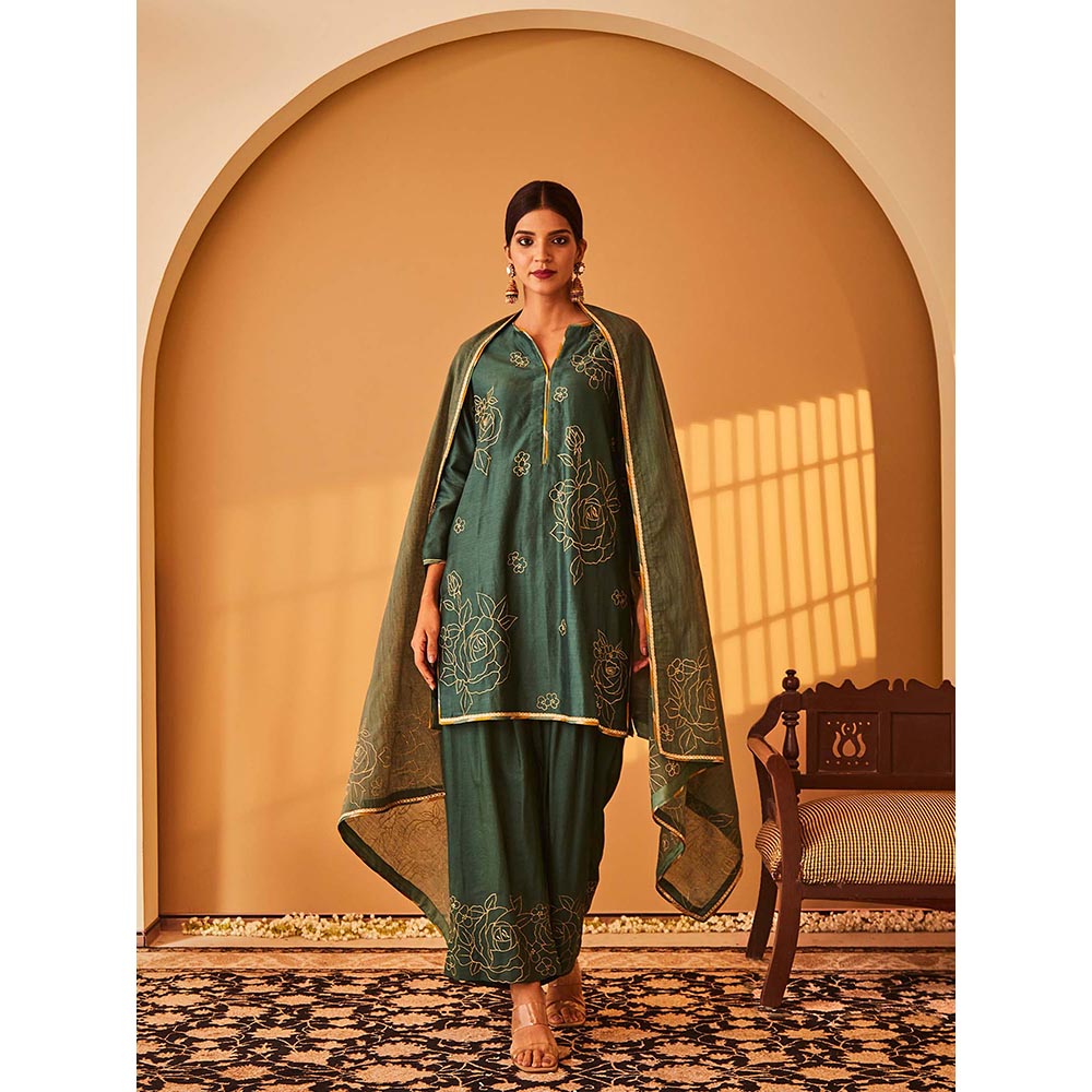 Bo Tree Green Anzoo Kurta with Palazzo and Dupatta (Set of 3)