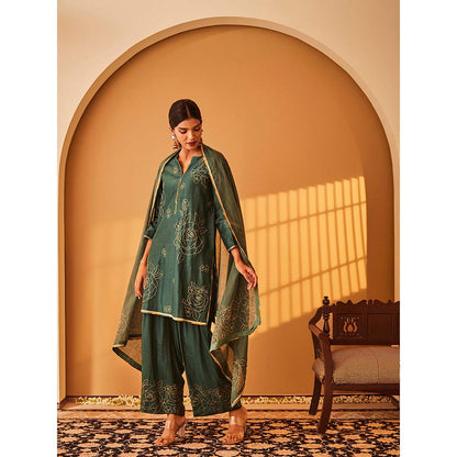 Bo Tree Green Anzoo Kurta with Palazzo and Dupatta (Set of 3)