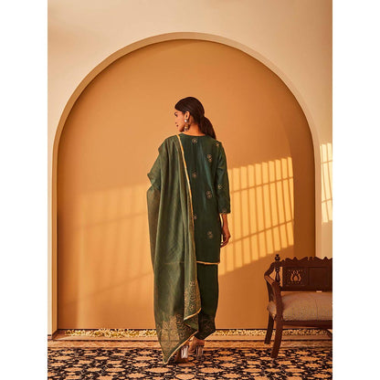 Bo Tree Green Anzoo Kurta with Palazzo and Dupatta (Set of 3)