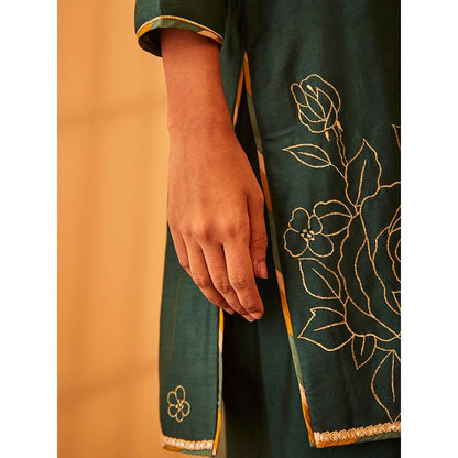 Bo Tree Green Anzoo Kurta with Palazzo and Dupatta (Set of 3)