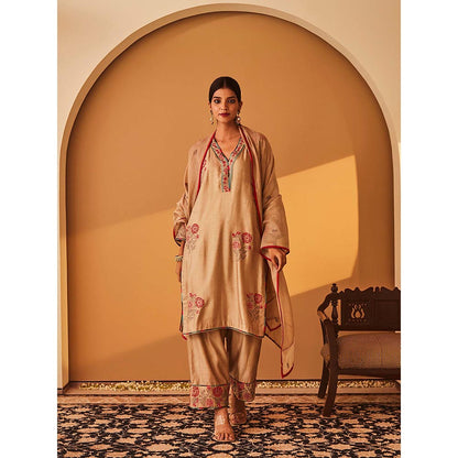 Bo Tree Beige Mahara Kurta with Pant and Dupatta (Set of 3)