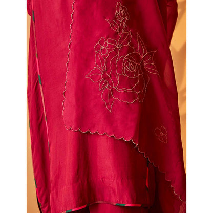 Bo Tree Magenta Saher-E-Dil Kurta with Pant and Dupatta (Set of 3)
