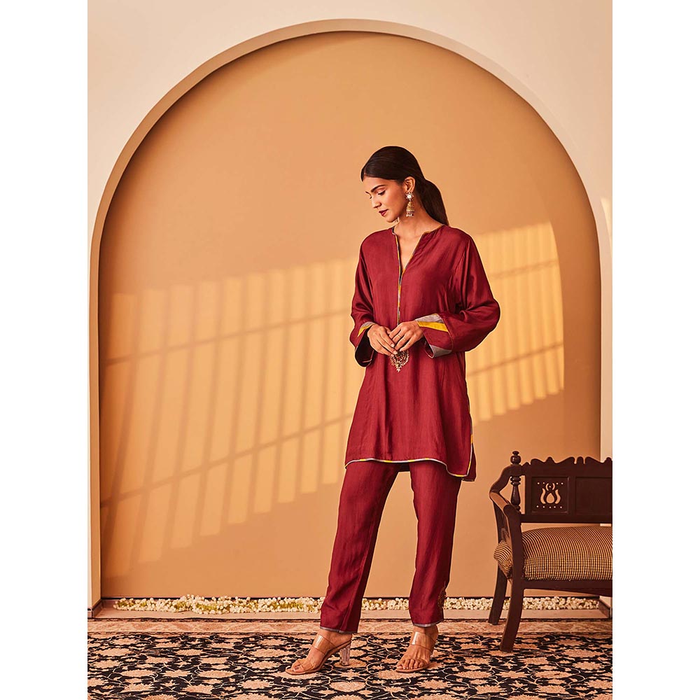 Bo Tree Maroon Rukhsaar Kurta with Pant (Set of 2)