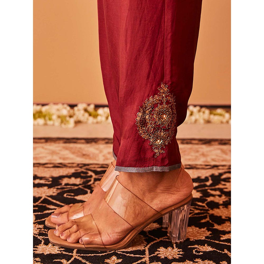 Bo Tree Maroon Rukhsaar Kurta with Pant (Set of 2)