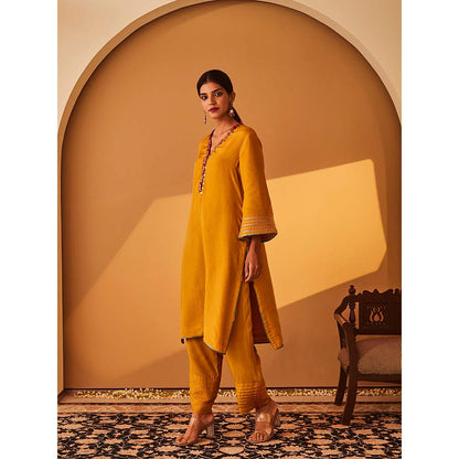 Bo Tree Yellow Sambul Kurta with Pant and Dupatta (Set of 3)