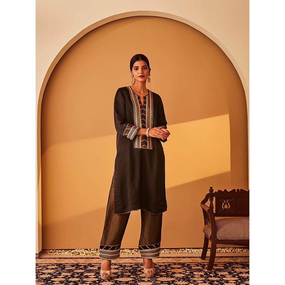 Bo Tree Black Mashhour Kurta with Pant (Set of 2)