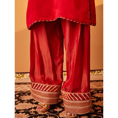 Bo Tree Red Rabata Kurta with Pant and Dupatta (Set of 3)