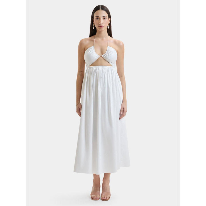 Bouji White Solid/Plain Jayne Cut-Out Halter Maxi Dress