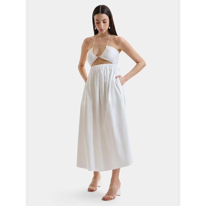 Bouji White Solid/Plain Jayne Cut-Out Halter Maxi Dress