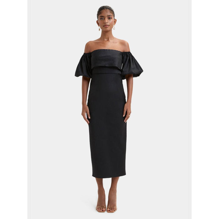 Bouji Black Solid/Plain Julia Off-Shoulder Midi Dress