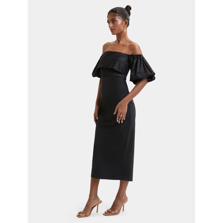 Bouji Black Solid/Plain Julia Off-Shoulder Midi Dress