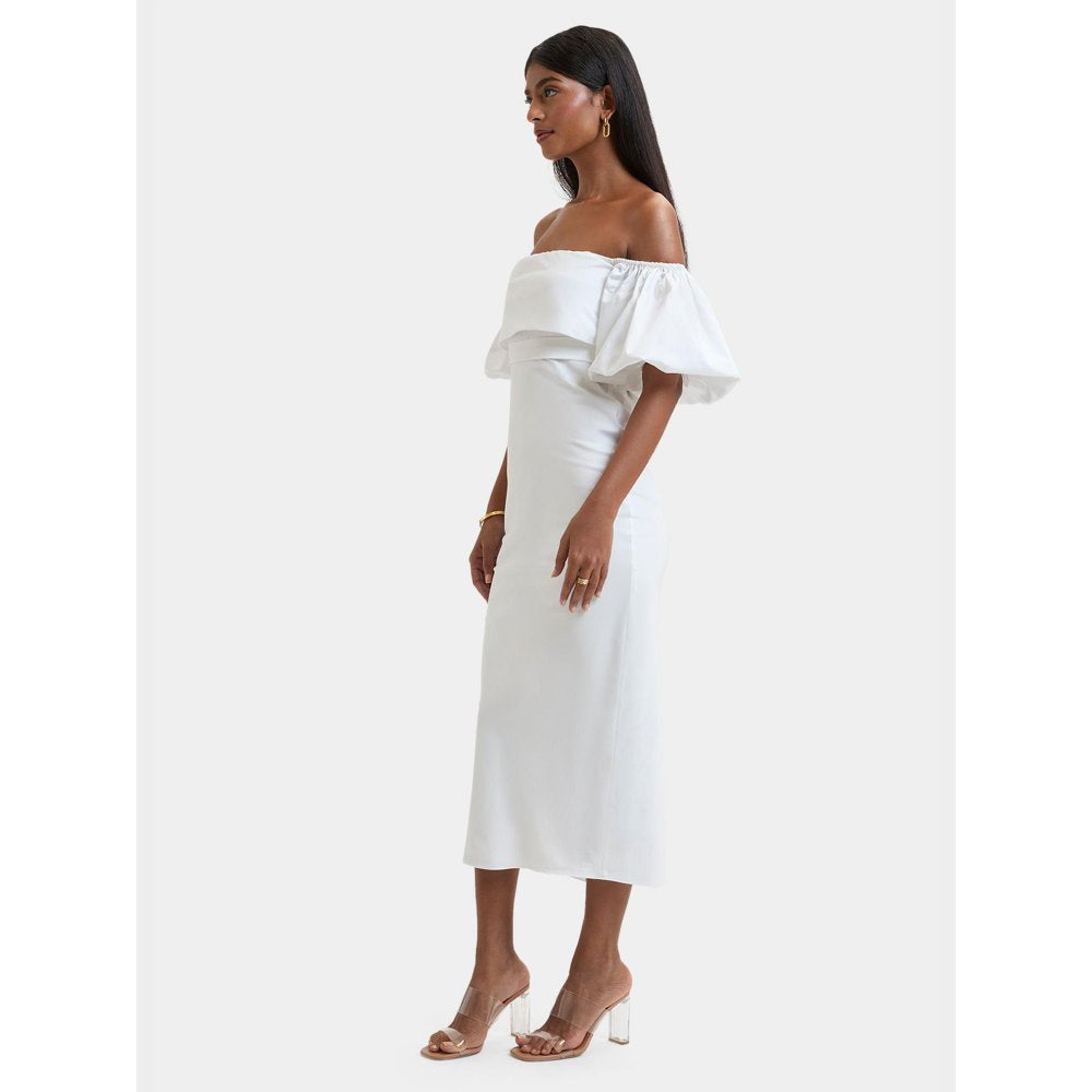 Bouji White Solid/Plain Julia Off-Shoulder Midi Dress