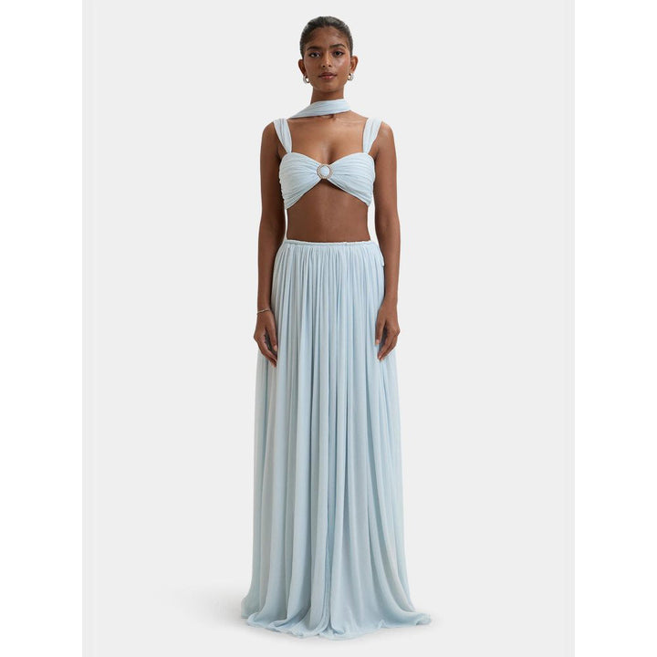 Bouji Blue Solid/Plain Morgana Gathered Maxi Skirt