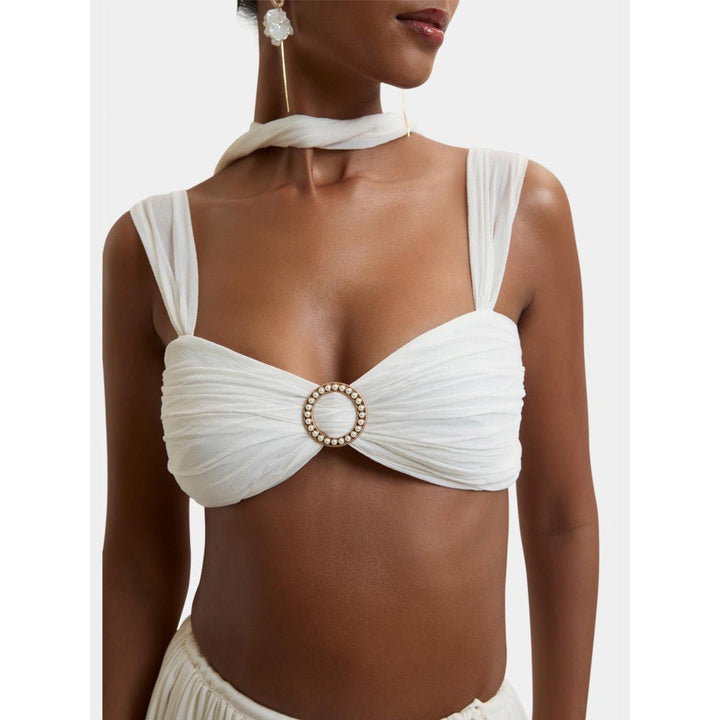 Bouji White Embellished/Sequined Morgana Buckle Bustier Top