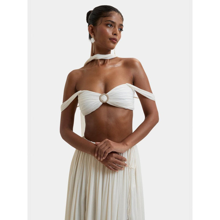 Bouji White Embellished/Sequined Morgana Buckle Bustier Top