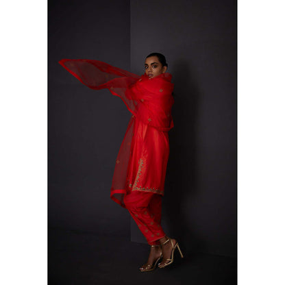 BRIH Scarlet Red Embroidered Dupatta