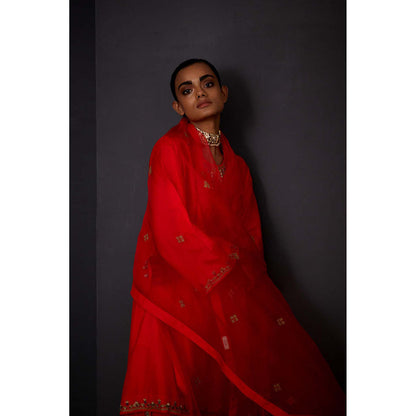 BRIH Scarlet Red Embroidered Dupatta
