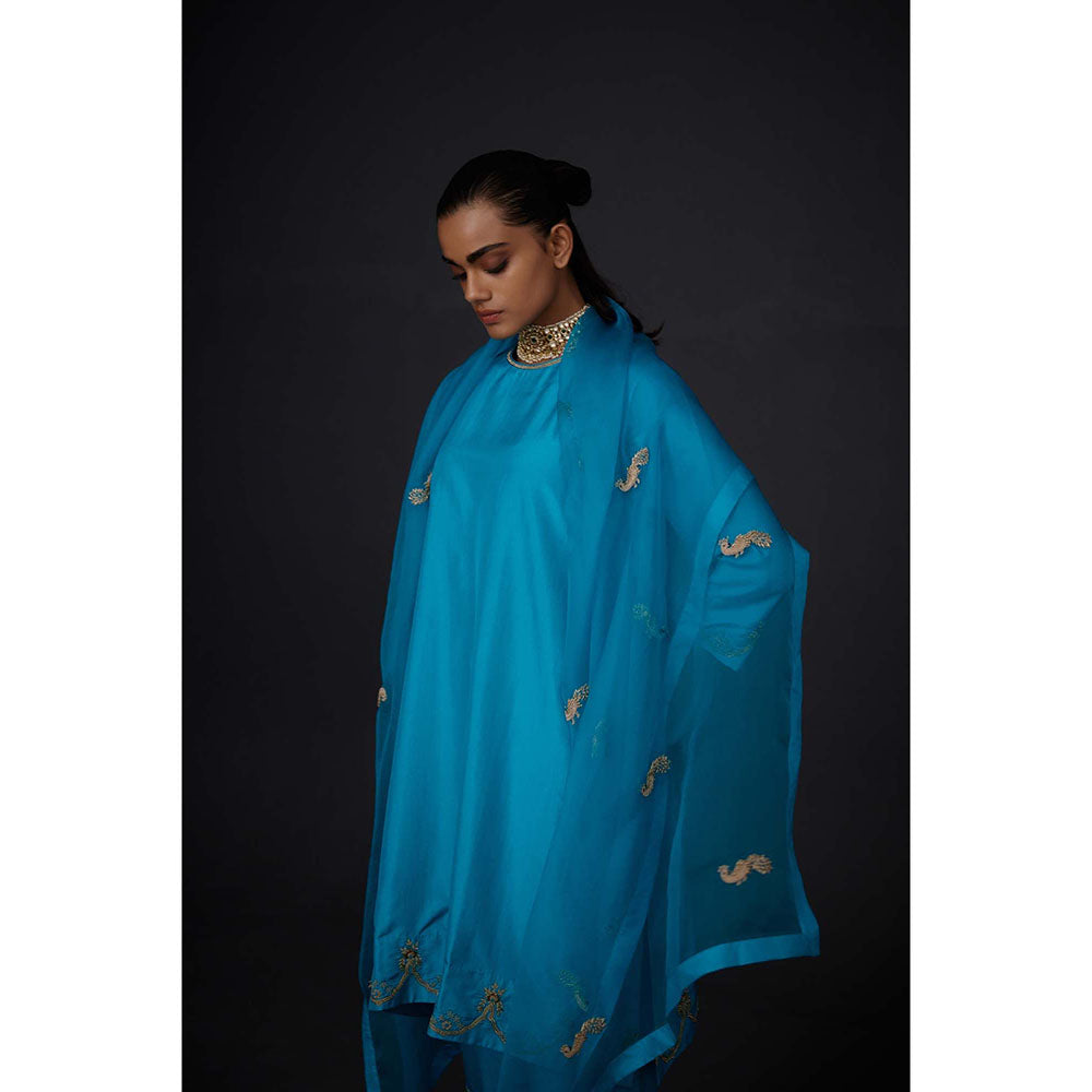 BRIH Turquoise Embroidered Dupatta