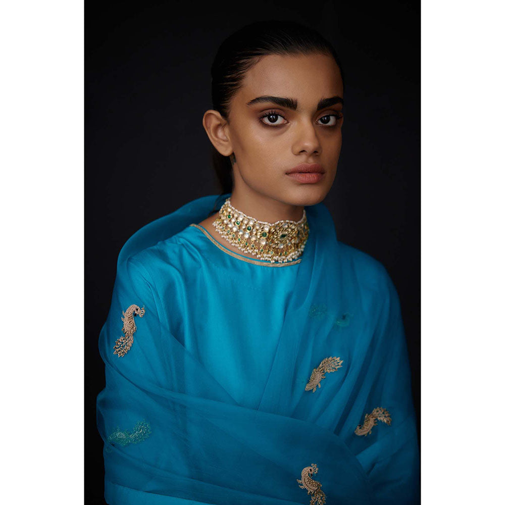 BRIH Turquoise Embroidered Dupatta