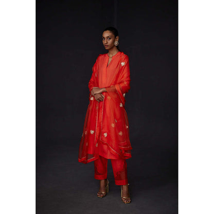 BRIH Scarlet Red Embroidered Dupatta