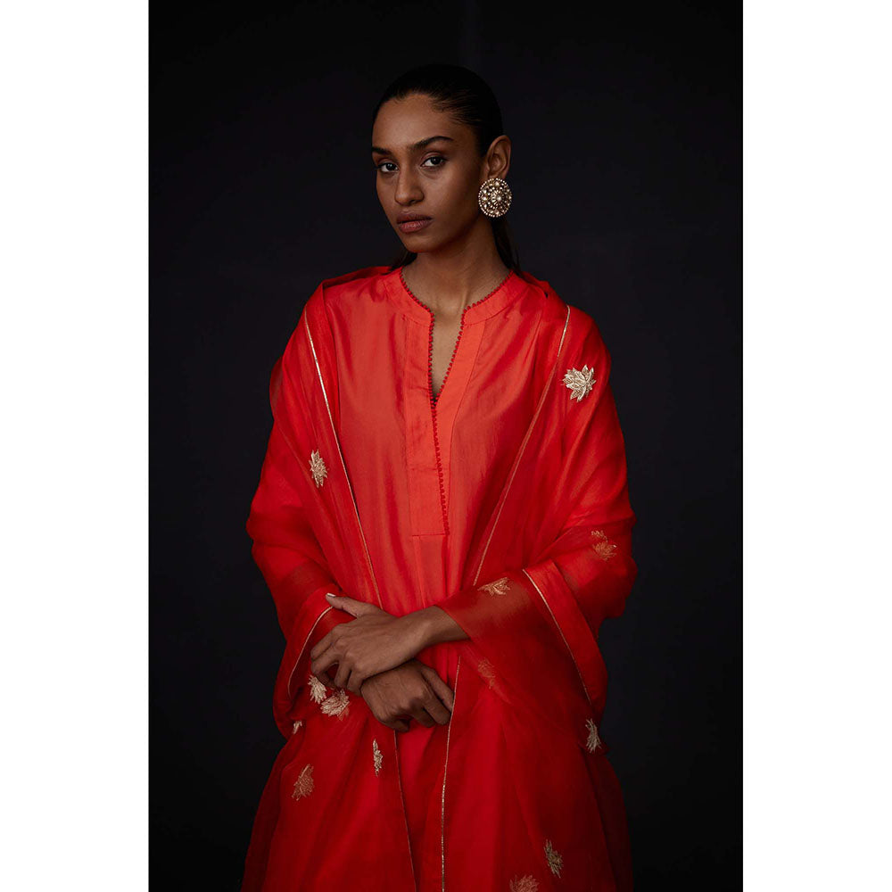 BRIH Scarlet Red Embroidered Dupatta